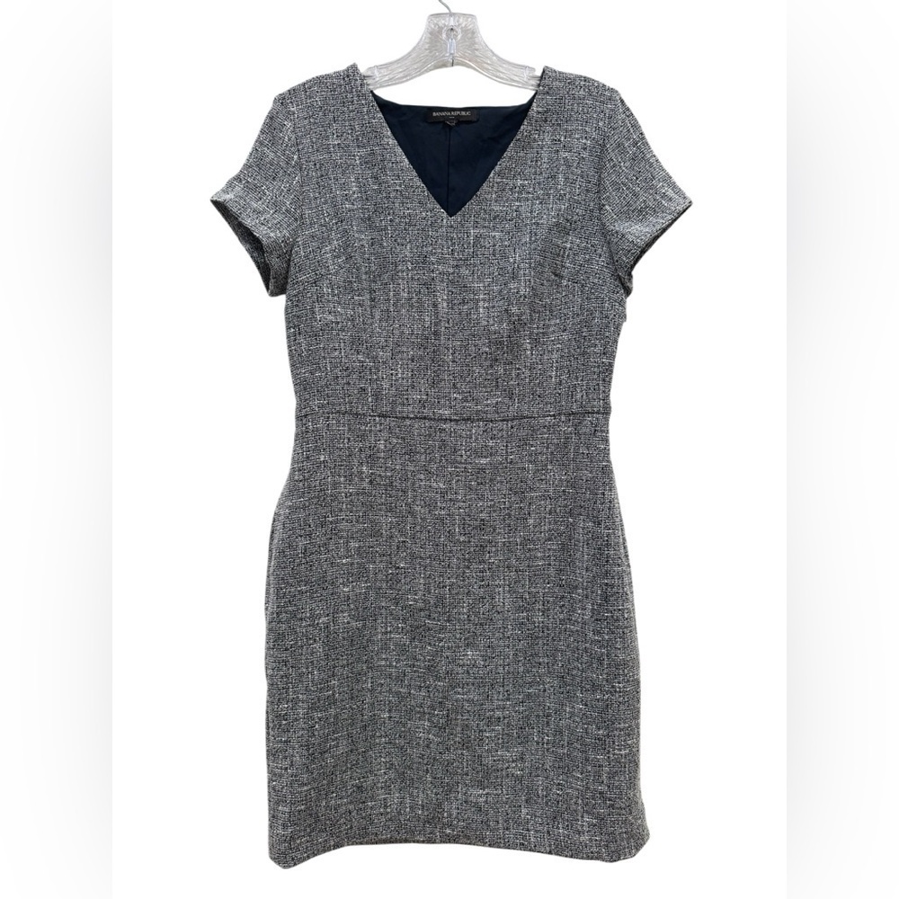Banana Republic Navy Tweed V-Neck Sheath Dress